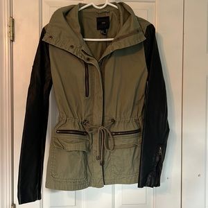 leather sleeve and green khaki jacket / forever 21